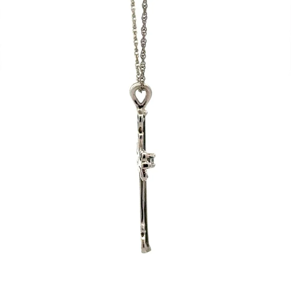 Beautiful 14K White Gold Diamond Solitaire Holy Cross Scroll Pendant Necklace - Picture 4 of 11